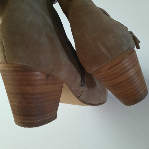Diba Suede Leather Fringe Tan Booties - Picture 6 of 11